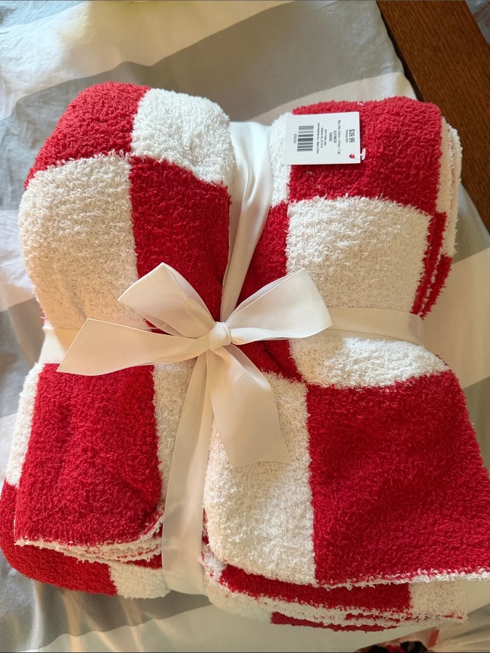 Hobby Lobby Red and White Check Plush Holiday Throw